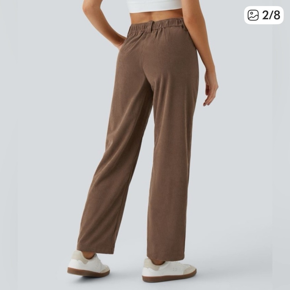 HALARA Brown Mid Rise Button Zipper Side Pocket Corduroy Casual Pants XL Petite - Picture 2 of 6
